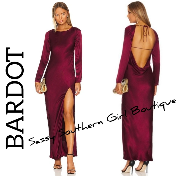 🆕⭐ BARDOT wine red satin backless maxi dress - Picture 1 of 9